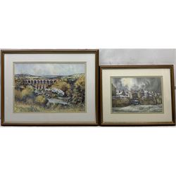 John Freeman (British 1942-): 'Whitby Viaduct' and Launching the Lifeboat 'Robin Hood's Bay', pair limited edition prints signed and numbered 6/500 and 28/850, respectively, 34cm x 49cm and 24cm x 35cm