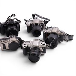 Ten digital cameras, including seven Canon EOS examples, Nikon F65, Nikon Pronea and Nikon F75