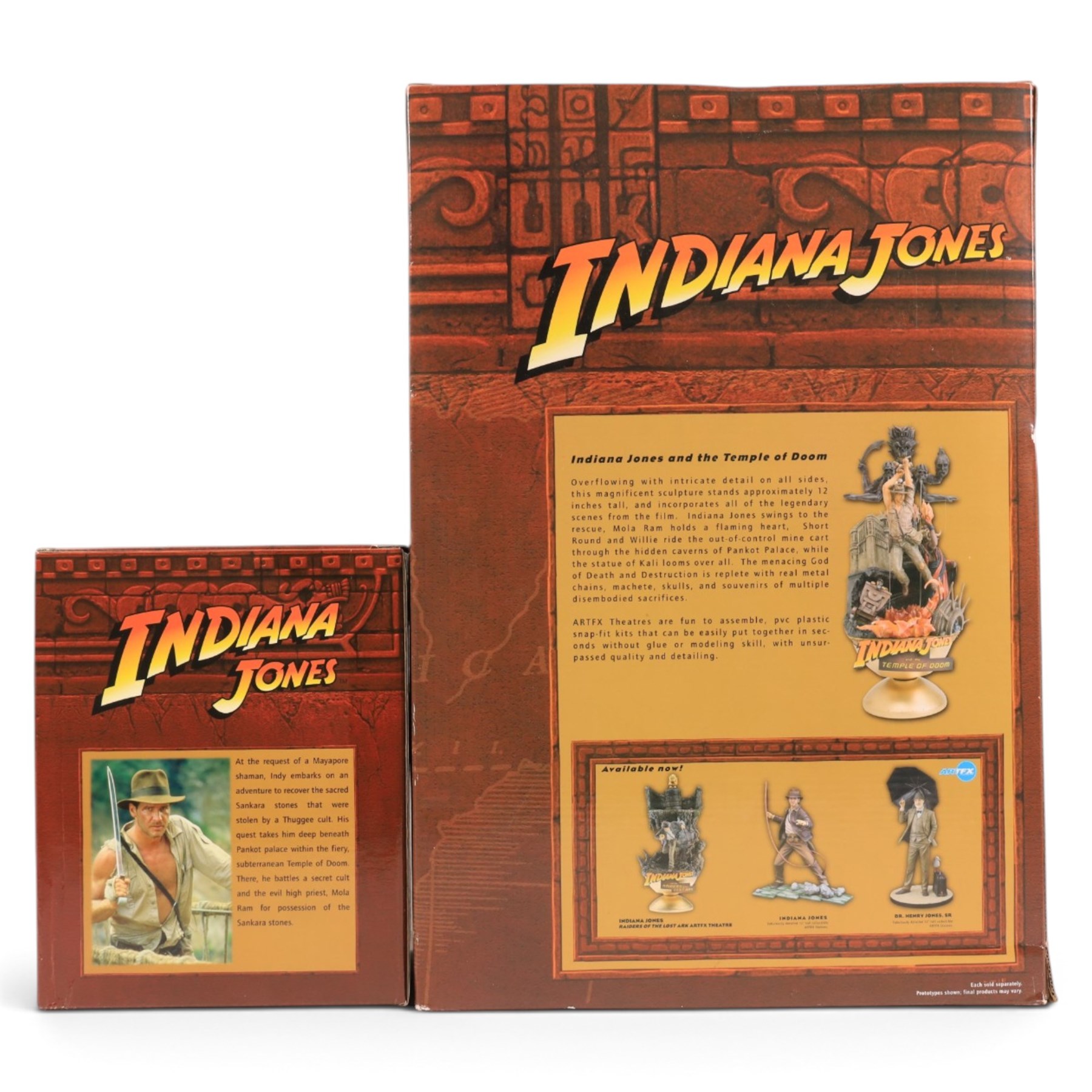 Kotobukiya Artfx Indiana Jones and The Temple of Doom Snap Fit Artfx Theatre, together with a Gentle Giant Indiana Jones Collectible Temple of Doom Collectible Mini Bust, both boxed