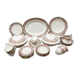 Royal Grafton tea and dinner service decorated in the 'Corinth' pattern, to include two lidded tureens, six teacups and saucers, dinner plates, sauce boat and stand etc