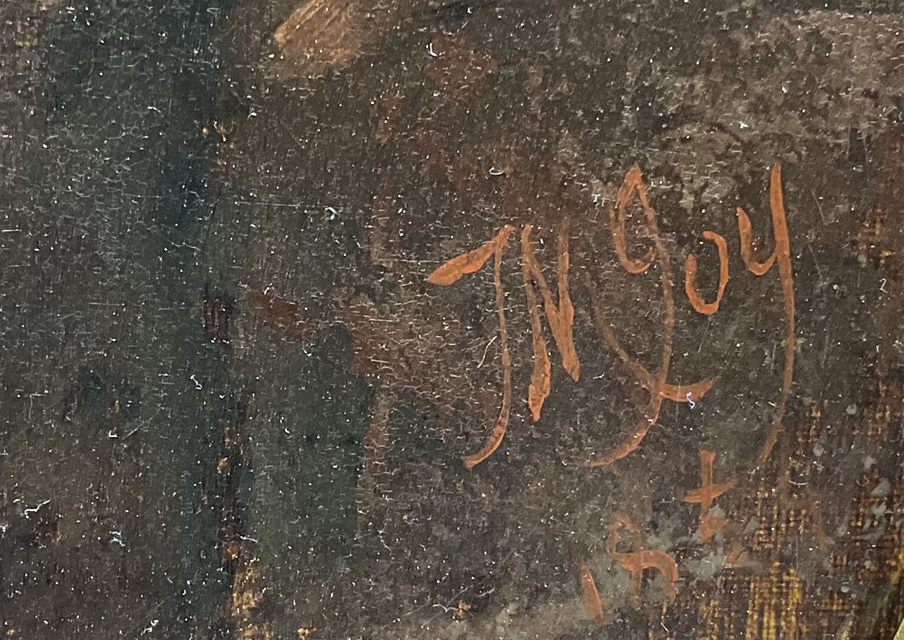 Thomas Musgrove Joy (British 1812-1866): Young Girl with Peaches, oval oil on canvas signed 88cm x 68cm