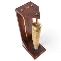Carroll Sound Inc., New York brass bell tree, comprising twenty-seven graduating stacked bells on a wooden frame, with two beaters, in fitted travelling case, H54cm