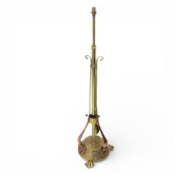 Arts and Crafts copper and brass standard lamp, in the manner of W A S Benson, slender tub...