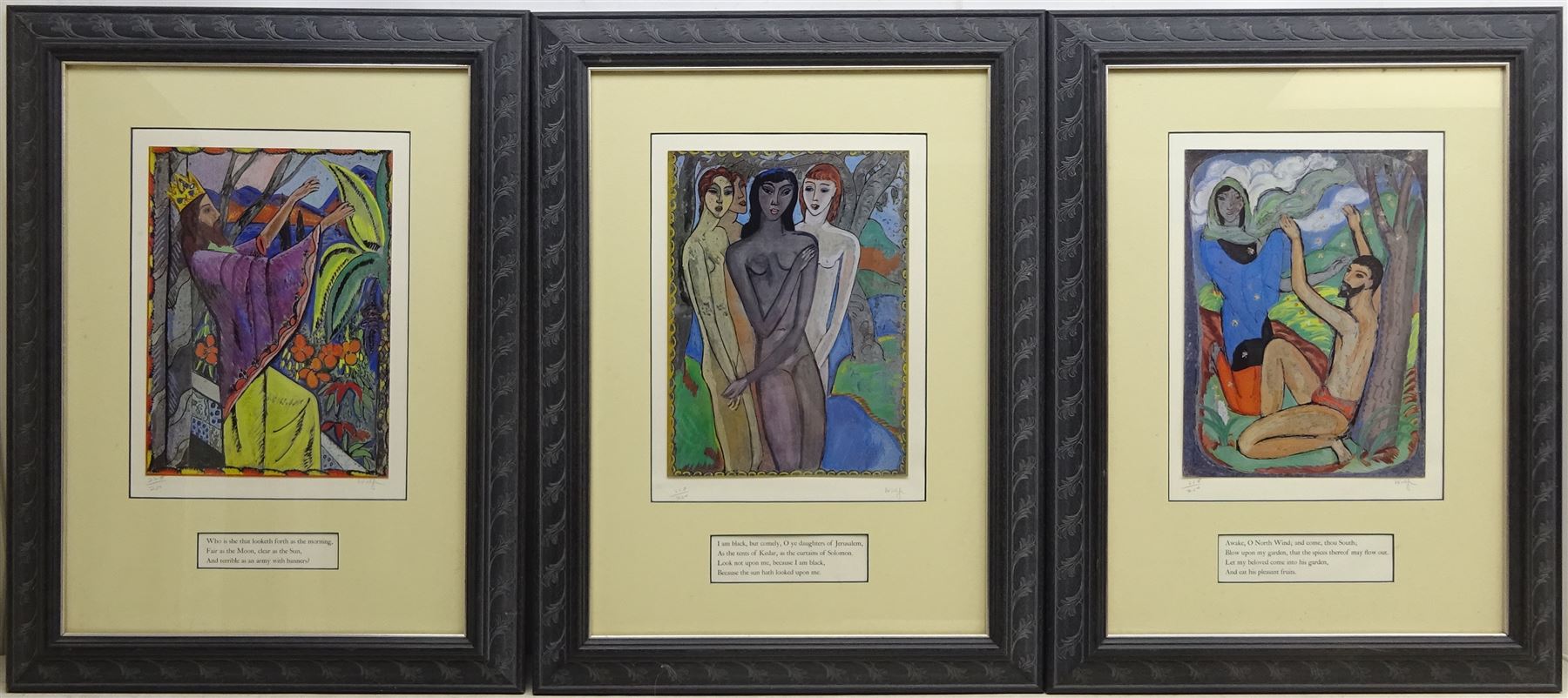 Edward Harris Wolfe (South African 1897-1981): 'Song of Songs', set of 12 limited edition offset lithographs on aluminium lined paper in four colours, each signed and numbered 228/250 in pencil on the mount 36cm x 26cm (image size) framed with original text 