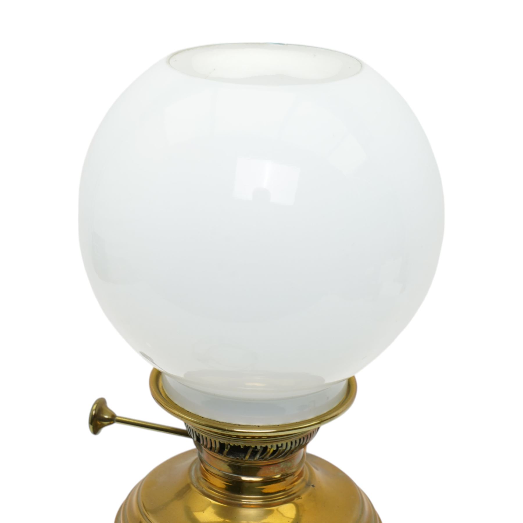 Brass oil lamp converted to electric, H49cm 