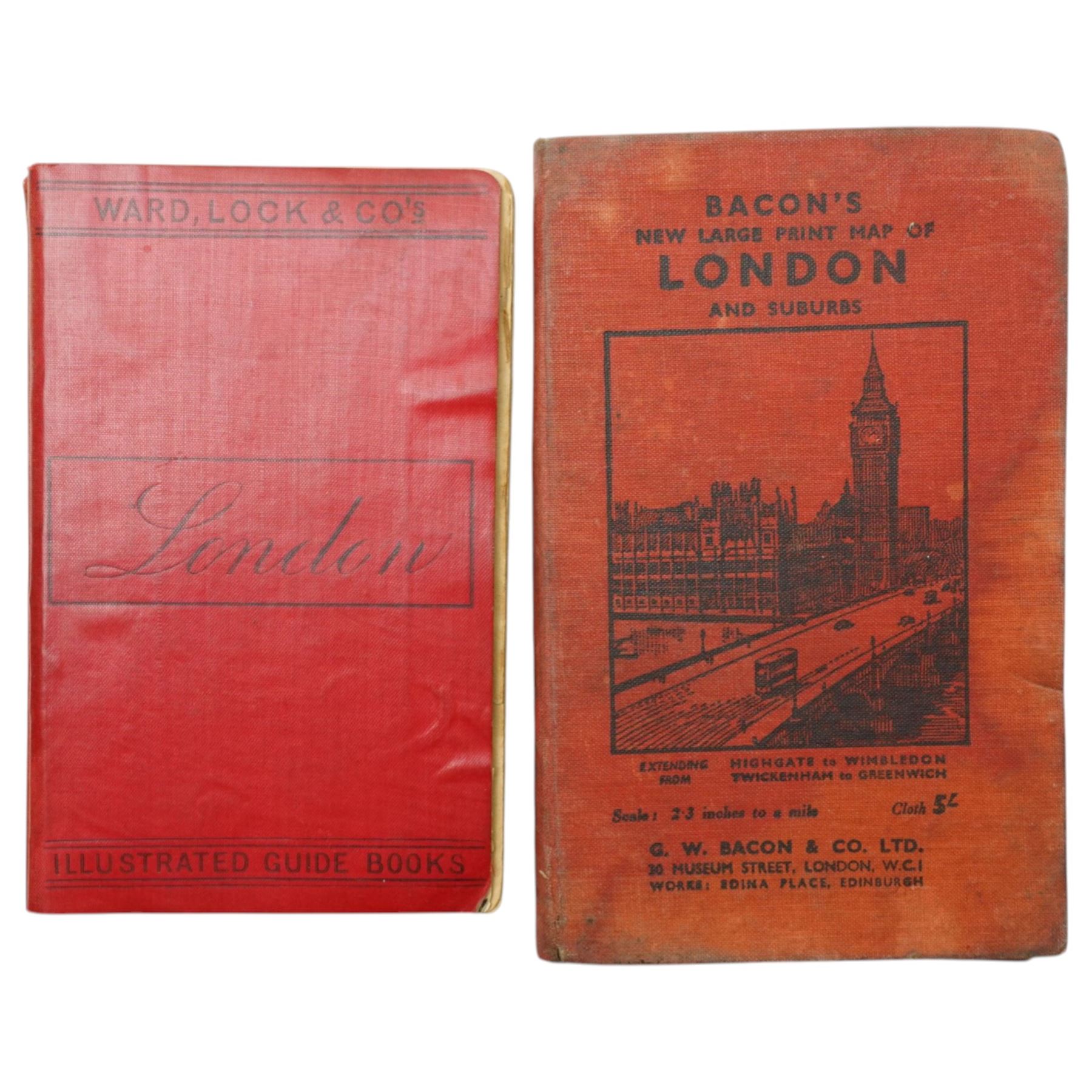 'United Nations Map of the World' - a folding map by L.G.Bullock published by John Bartholomew 1948, 'London at a Glance' booklet, souvenir of The British Empire Exhibition 1924, Bacon's large print folding map of London, Ward Lock London guide book and other guides to London, Paris and Berlin 