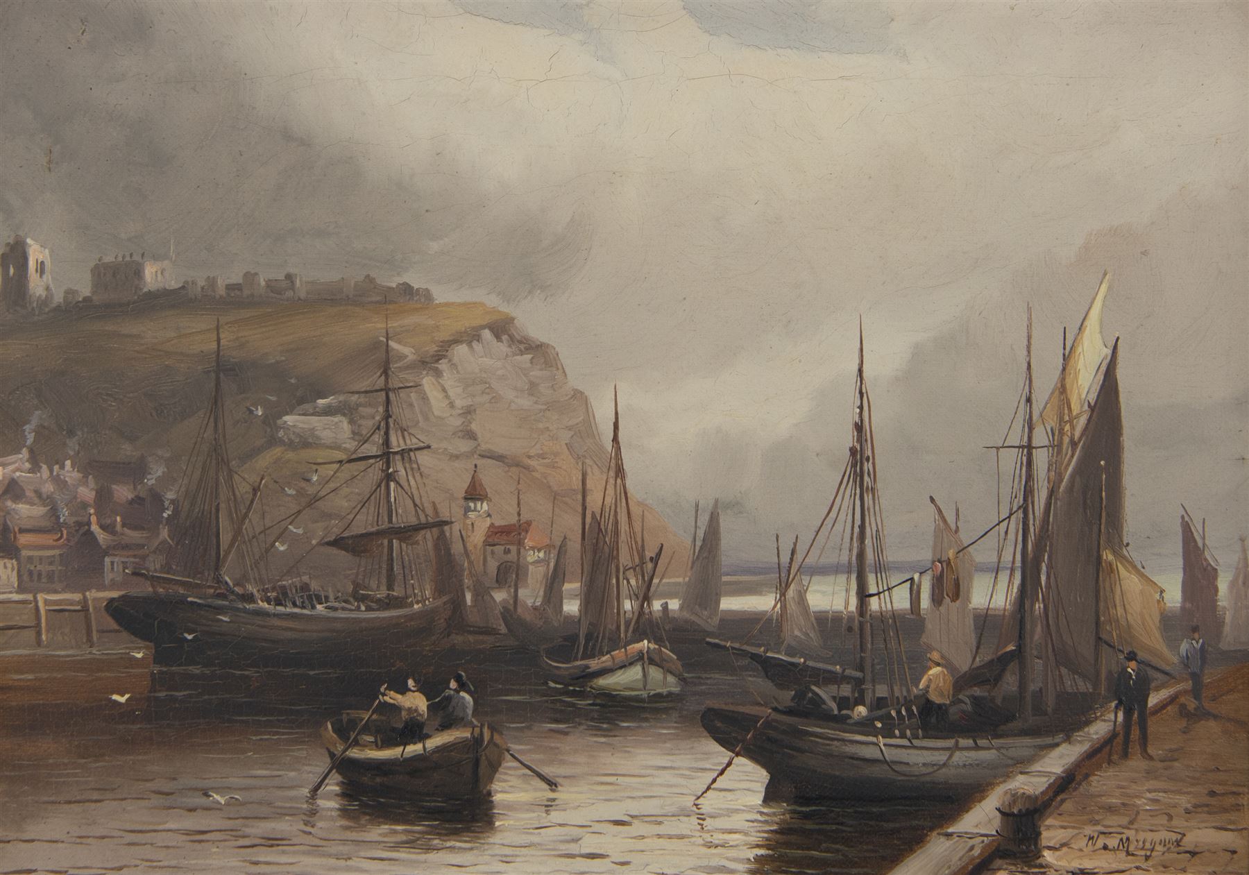 Walter Linsley Meegan (British c1860-1944): Scarborough and Whitby Harbour, pair oils on canvas signed 24cm x 34cm (2)
