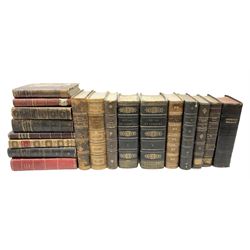 Eighteen 19th century leather bound books including Oeuvres Completes De Voltaire. 1827 Paris. Two volumes; Oeuvres De Pierre Corneille. 1892 Paris; Commentarium in Librum Geneseos Scripsit Thomas Josephus Lamy. 1883 Mechliniae; etc (18)