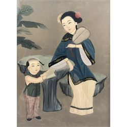 Chinese School (20th century): Mother and Child, gouache unsigned 49cm x 34cm 