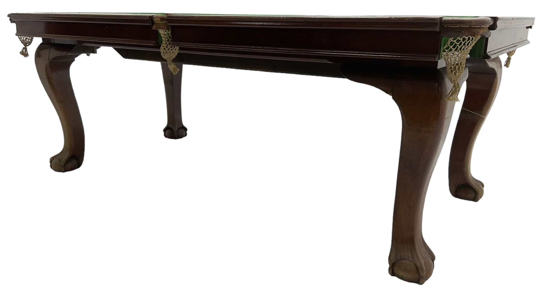 Riley - early 20th century mahogany snooker dining table, slate bed snooker table with dining leaves, on cabriole supports with ball and claw feet; together with accessories 