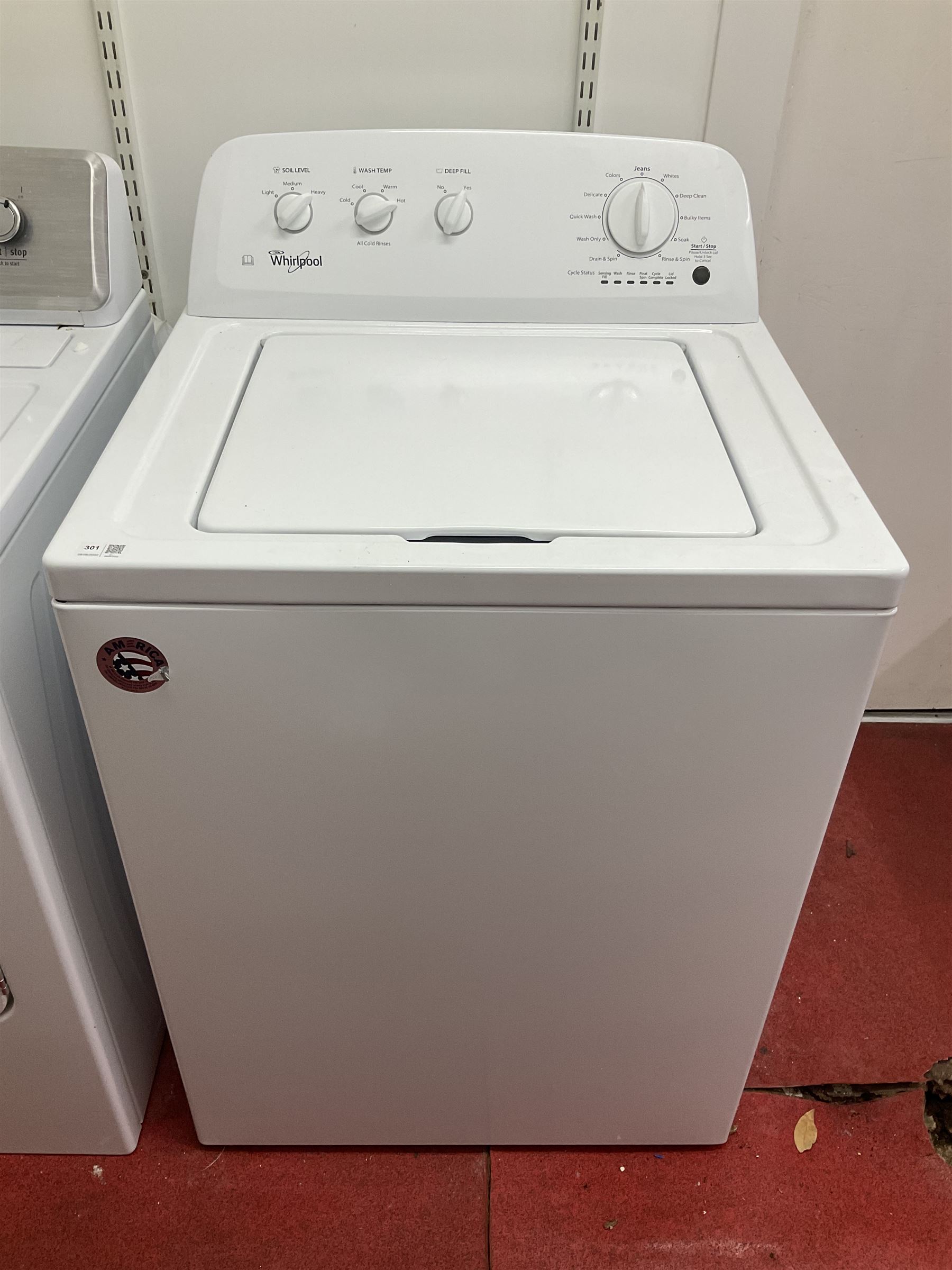 Whirlpool 3LWTW4705FWO top loading washing machine- LOT SUBJECT TO VAT ON THE HAMMER PRICE - To be collected by appointment from The Ambassador Hotel, 36-38 Esplanade, Scarborough YO11 2AY. ALL GOODS MUST BE REMOVED BY WEDNESDAY 15TH JUNE.