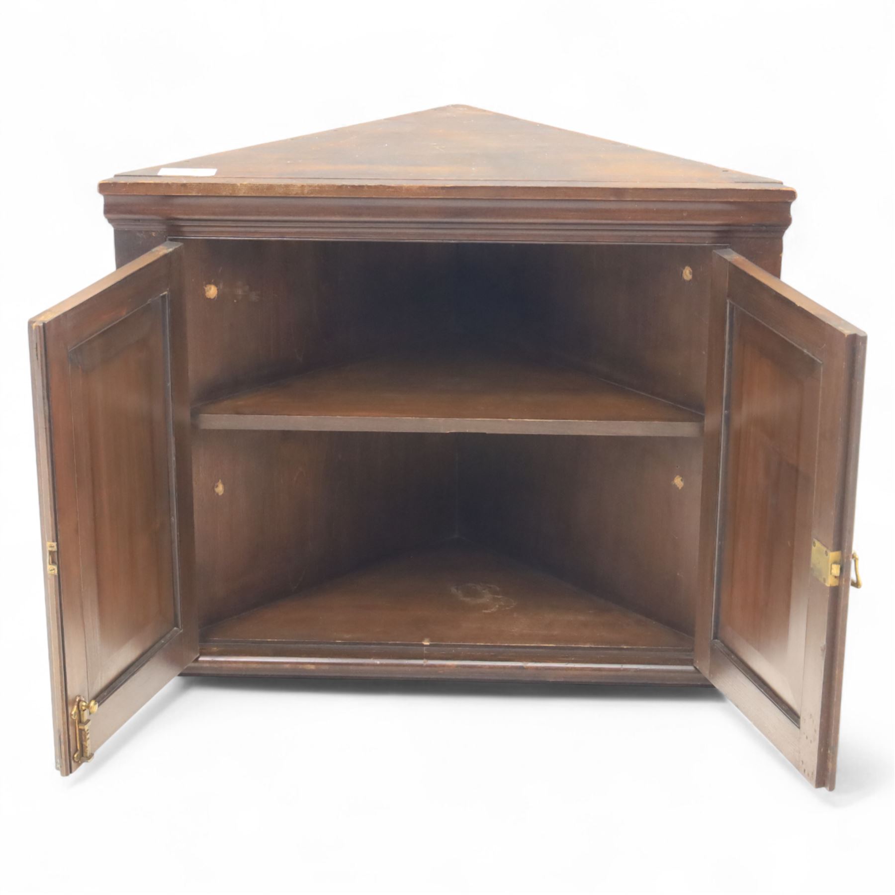 19th century painted oak corner cupboard, decorated with floral motifs, brass locking handle