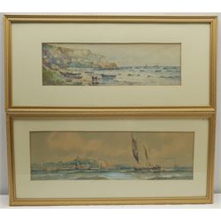Austin Smith (British early 20th century): Runswick Bay and Off Scarborough, two watercolours signed, the former dated 1923, 14cm x 45cm and 16cm x 54cm (2)