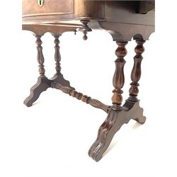 Victorian mahogany drop leaf table, serpentine moulded top, turned shaped reeded supports, turned stretcher 