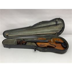 Late 19th century French trade violin with 35.5cm one-piece maple back and ribs and spruce top L59cm overall; in carrying case with bow
