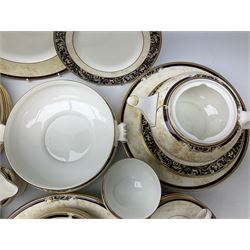 Wedgwood cornucopia pattern tea and dinner service, comprising teapot, ten cups and saucers, milk jug, open sucrier, eight dessert plates, fourteen dinner plates, eight side plates, six bowls, two open serving dishes and one covered twin handled dish (53)
