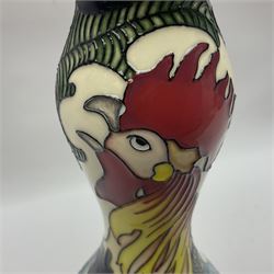 Moorcroft Cockerel vase, 2015, vase of gourd form, tubelined and painted with cockerels on a cream ground, impressed and painted marks beneath, H29cm