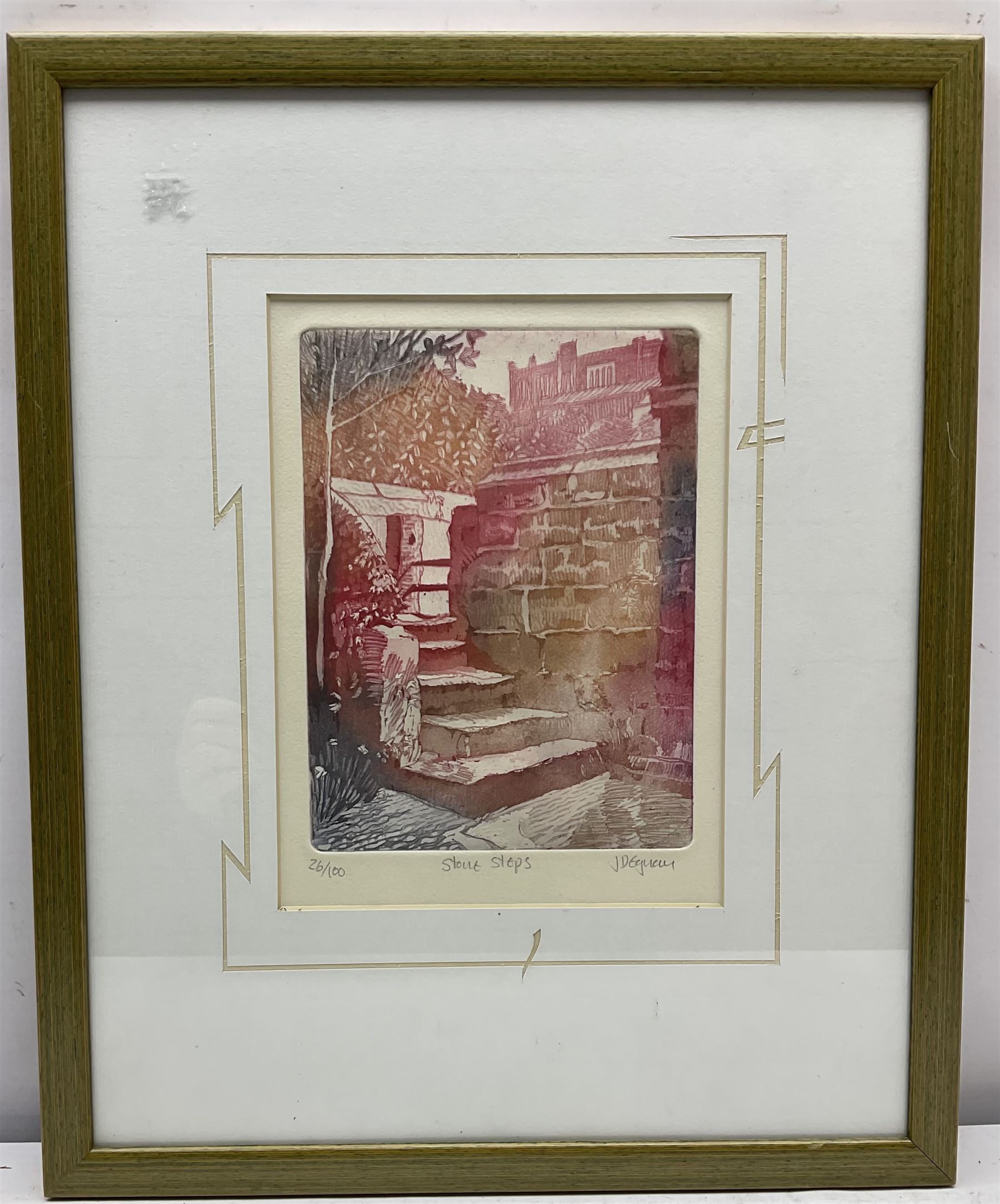 John Degnan (Northern British 1947-): 'Fryup Dale' North Yorkshire; 'Stout Steps'; 'High Force' and 'Court Yard', four etchings signed titled and numbered 39/100, 26/100, 16/25 and AP 4, max 23cm x 17cm (4)