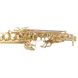 20th century Earlham straight soprano saxophone with mouthpiece, in a hard velvet lined case.
