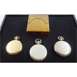 Victorian silver pocket watch top wind by Samuel Sharpe, Birmingham 1900, in yew and fruit wood case, similar silver pocket watch by the same hand hallmarked and a Waltham gold-plated half hunter pocket watch (3)