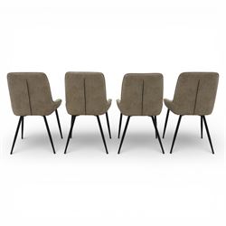 Next Home - ‘Monza’ design set of four dining chairs, upholstered in mink-toned faux leather with diamond quilted backs and plain padded seats, shaped backs with integrated side wings, raised on black painted tapering metal supports