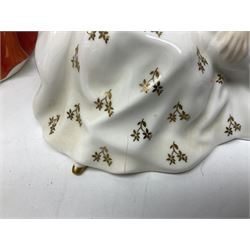 Five Royal Doulton figures, comprising Flower of Love HN3970, Emily HN3688, Southern Belle HN2229, Helen HN3886 and My Love HN2339, all with printed mark beneath, some with boxes, together with a Royal Doulton Figures reference book by D Eyles and R Dennis