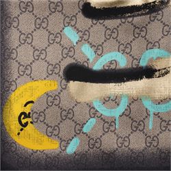 Gucci - 'Gucci Ghost' silk scarf, from the Trouble Andrew collaboration, with graffiti-style logo, heart and signature GG monogram design, 85cm x 85cm, unused with original box and label