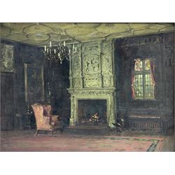 Vernon de Beauvoir Ward (British 1905-1985): Interior with Carved Chimney Piece, oil on canvas signed 45cm x 60cm