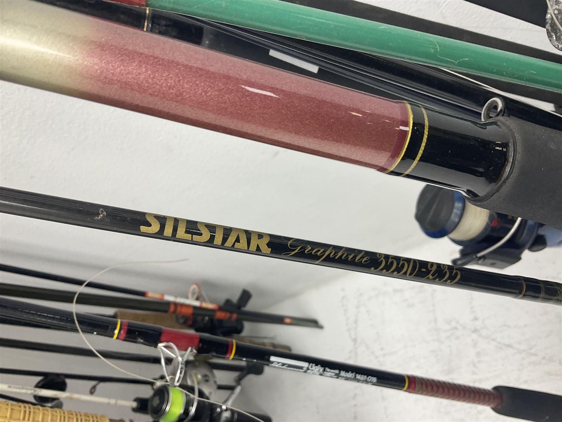 Large collection of part fishing rods and reels, maker's including Silstar, Dynabraid and Madfish, etc 