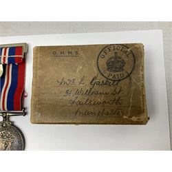 WW2 group of five medals comprising 1939-1945 War Medal, Defence Medal, 1939-1945 Star, France and Germany Star and Canadian Volunteer Service Medal; on wearing bar with ribbons; with a medal box and slip and three photographs