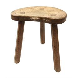  'Mouseman' oak three legged stool, dished adzed seat by Robert Thompson of Kilburn, H35cm x W31cm   