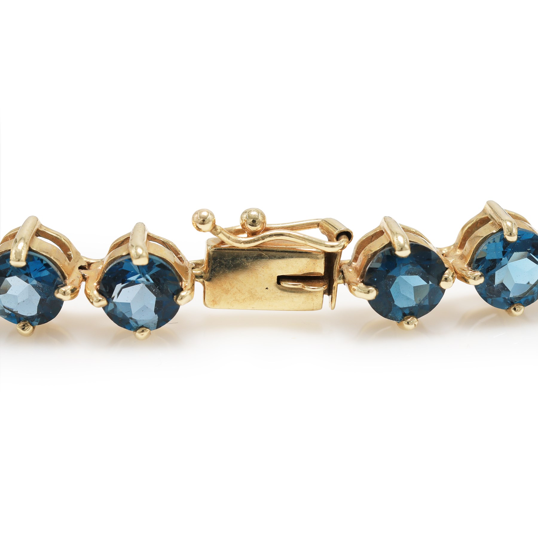 9ct gold London blue topaz bracelet, set with twenty-seven round cut topaz's, Birmingham 2006