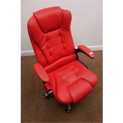  Red leather swivel office chair  