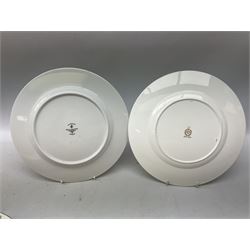 Seven Minton dinner plates, with gilt decoration and the Royal crest, together with six Royal Doulton plates in Paramount Gold pattern