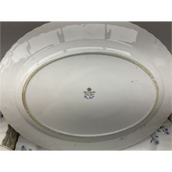 Extensive Richmond Blue Rock pattern part tea and dinner service, to include seven dinner plates, nine smaller plates, three lidded twin handled tureens, two teapots and two coffee pots, eleven bowls, cake stand, six twin handled soup bowls and saucers, six teacups, four coffee cups, milk jugs, sucrier, cake plate, salt and pepper shakers, other plates, dishes, bowls, side plates and many spares etc