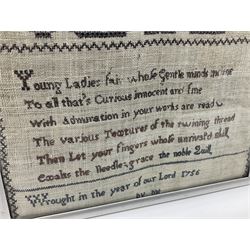 18th century alphabet cross stitch sampler, together with a later alphabet sampler, largest H31cm, W22cm