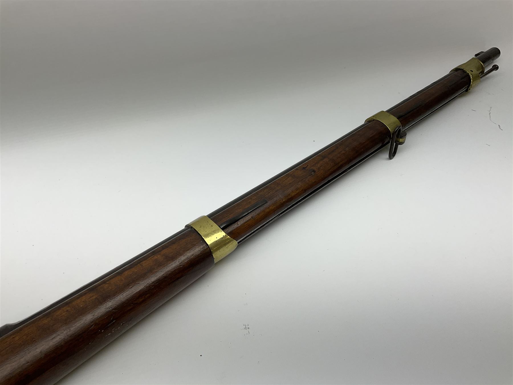 French Model 1866 Chassepot 11mm bolt-action needle fire rifle, the 70.5cm barrel stamped with various proof marks, the action inscribed 'Manufacture D'Armes St. Etienne Mle 1866-74', walnut full stock with brass mounts, stock stamped 8798, under barrel ramrod and two sling swivels L117cm