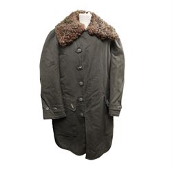 Swedish green army field coat, M1909, with a sheepskin lining and military leather jacket 