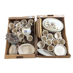 Autumn Leaves pattern tea and dinner wares, including cooking pot, cups, plates, bowls, etc and a collection of other ceramics and glassware, in two boxes 