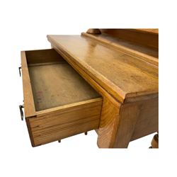 Late 19th century ash dressing table, rectangular mirror supported by two turned columns with carved finials, single drawer with brass handles, raised on turned supports