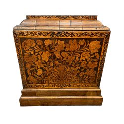 William & Mary floral marquetry 8-day longcase clock c 1700, later mid-18th century four pillar rack striking movement with a square brass dial and subsidiary seconds dial, ringed winding holes and calendar aperture to the matted dial centre, with London cherub head cast spandrels and (later) fretted steel hands, silvered Roman numeral chapter ring with stylised fleur di Lis half hour makers, narrow Arabic five-minutes, minute track and inner quarter hour track, signed Thomas Horlock, Hammersmith, 
case with box upstand to the domed floral marquetry decorated caddy with three brass flame finials, above a moulded cornice and fretwork frieze,  inlaid hood door with attached barley twist pillars to the front above an inlaid convex moulding, full length D moulded trunk door with a circular lenticle inlaid with floral and foliage panels inhabited with birds, on a conforming marquetry plinth with applied double skirting. Thomas Horlock is recorded as a Whitesmith & Clockmaker of Hammersmith, Middlesex.
A copy of Thomas Horlock's will dated the 15th June 1757 is held at The National  Archives Kew.