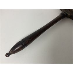 Large late 19th century rosewood library or gallery magnifying glass, of typical circular form with turned handle, overall D21.5cm L43.5cm