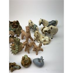 Four Cheval Ceramics figures modelled as ponies, together with a number of studio pottery figures of dragons. 
