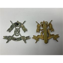 Nine Lancers metal cap badges including 9th, 12th Royals, 24th, 16th Queens and 17th; together with eight various Guards/Dragoons badges (17)