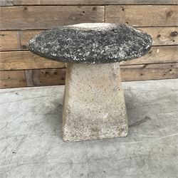 Small weathered cast stone staddle mushroom