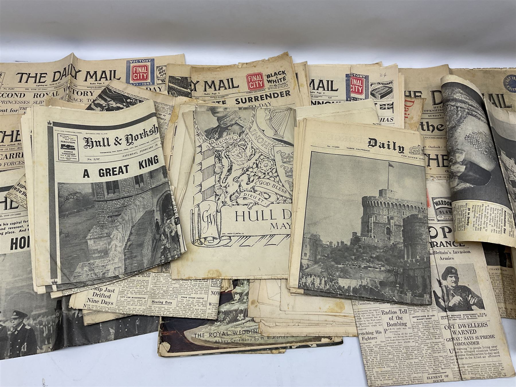 Collection of newspapers and cuttings to include first and second World War examples, Walt Disney Mickey Mouse Weekly Souvenir Coronation issue comic, dated May 30 1953 and other Coronation related news leaves