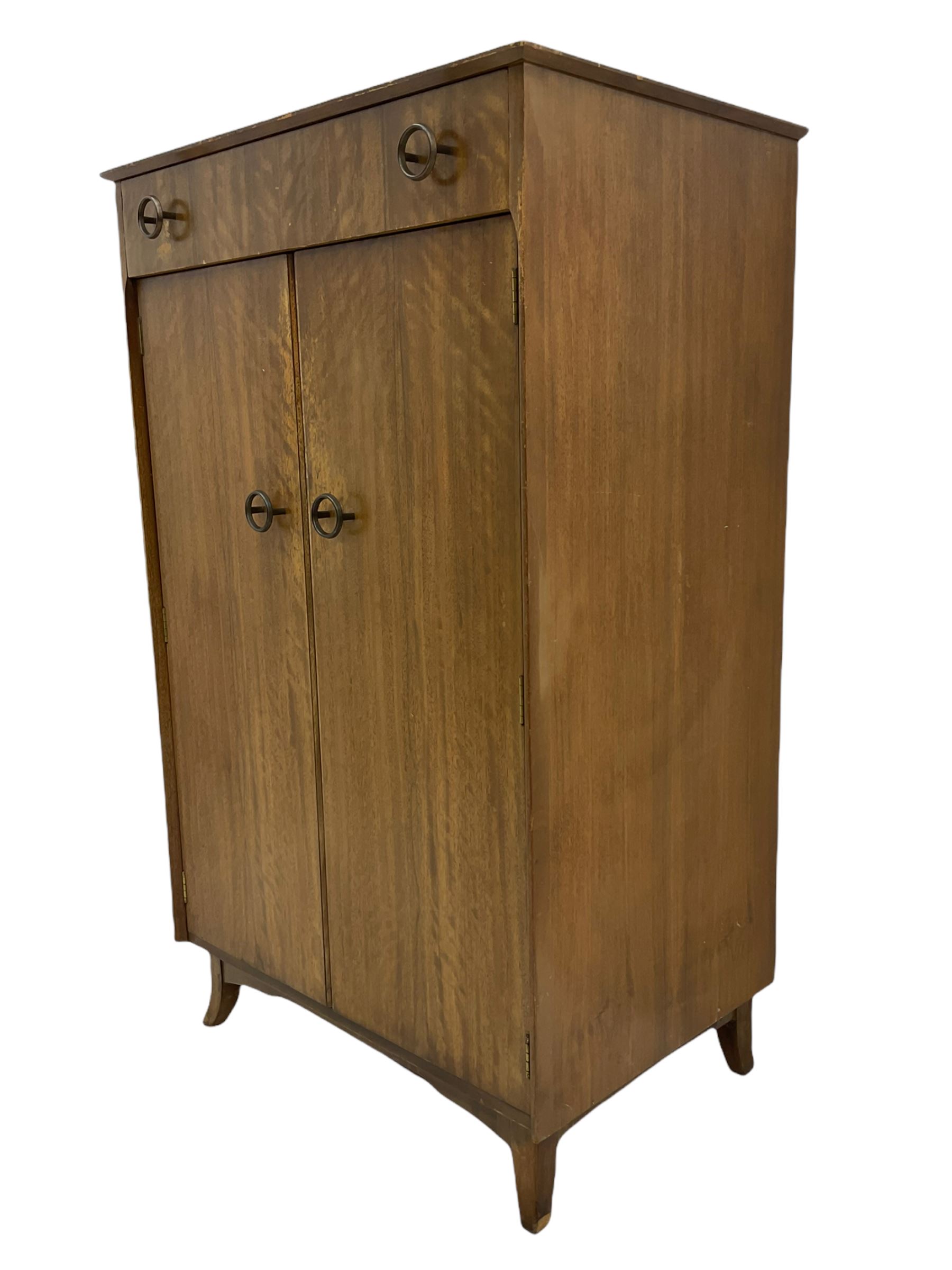 Retro sapele mahogany dressing table with sliding mirror compartments, and matching tallboy