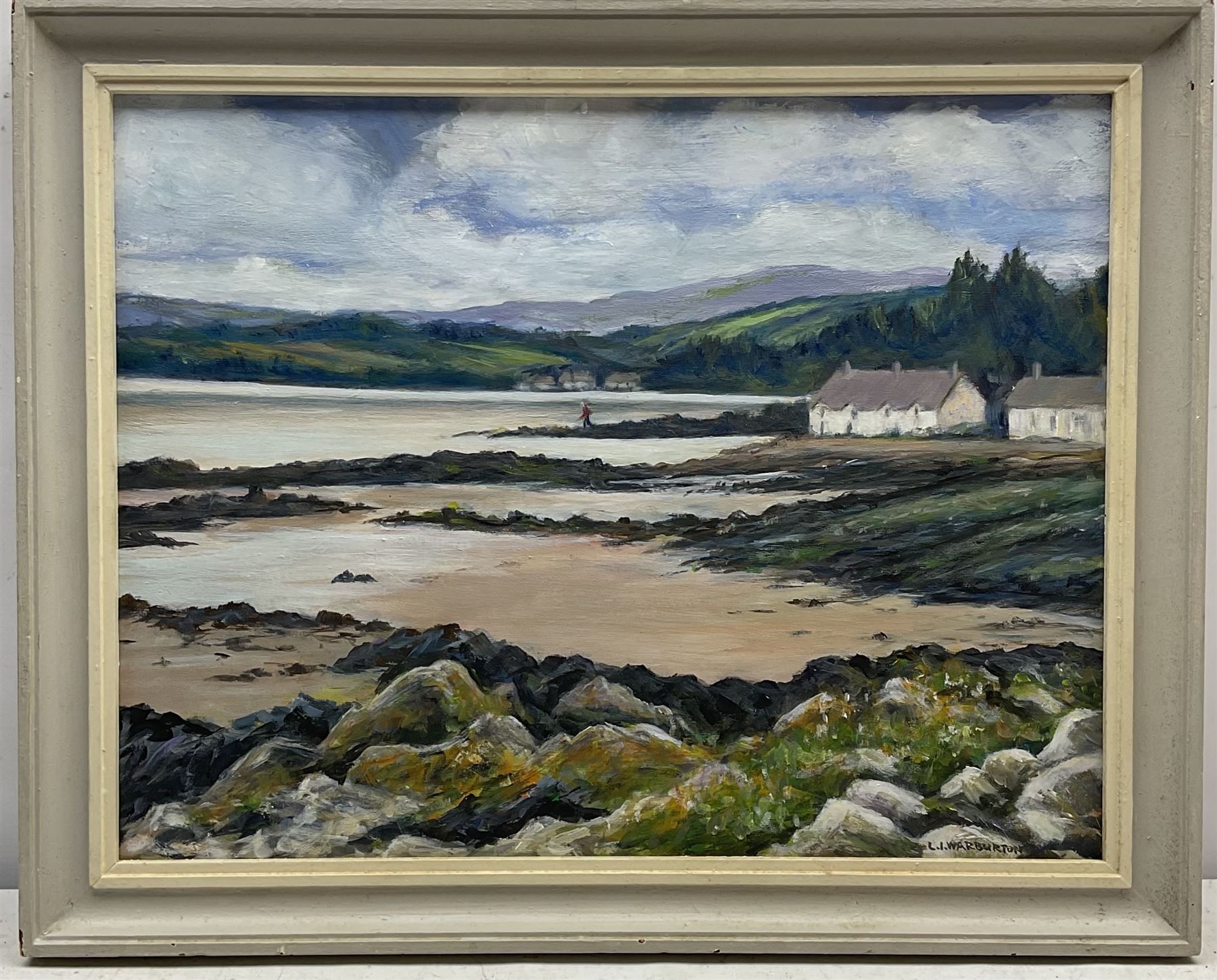 Leslie I Warburton (British 1917-2014): 'Rockcliffe' Scotland, acrylic on board signed, labelled verso 34cm x 44cm