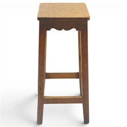 Mouseman - circa 1940/50's oak bar stool, square top with shaped apron carved with initial, raised on four tapering square legs, joined by rails, with carved mouse signature, by Robert Thompson of Kilburn, initialled with provenance from the Old Hall, Thornton-le-Dale, North Yorkshire, further info to follow