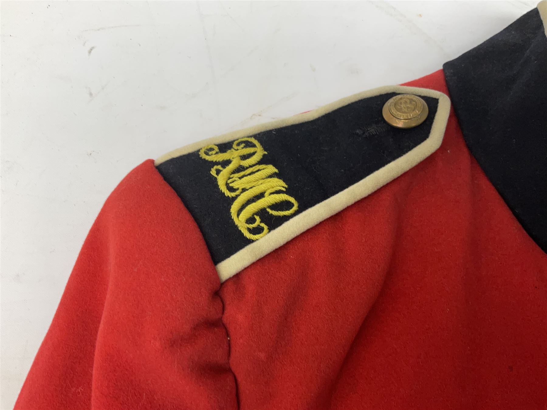 Royal Military College Sandhurst parade uniform with peaked cap and two-piece mess dress, all bearing historic manuscript labels for J.E.A. Baldwin, possibly Air Marshal Sir John Eustace Arthur Baldwin (1892-1975) who served in the British Army 1910-18 & 1944-58 and in the RAF 1918-44.